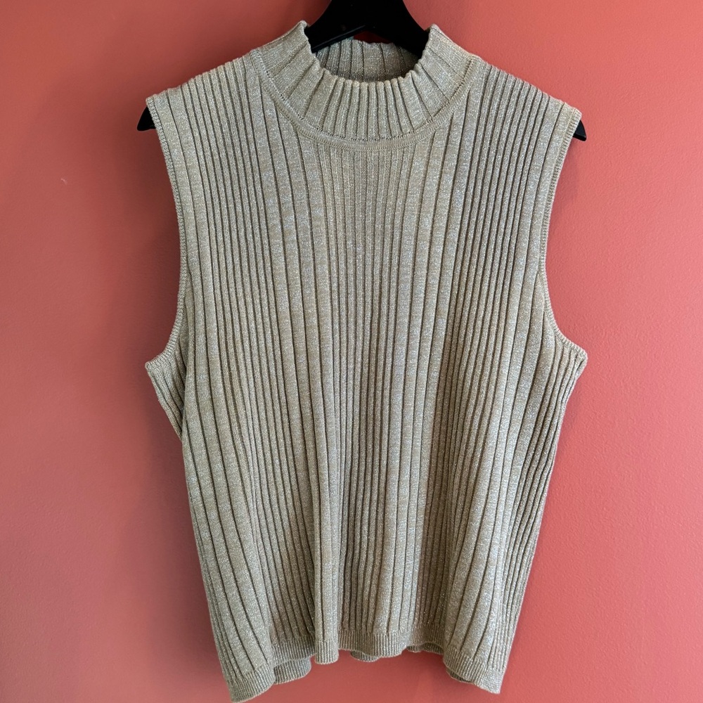 Gold Mock Neck Ribbed Top, Sleeveless